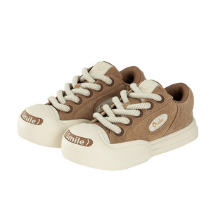 Ouder smiler开口笑帆布鞋美拉德棕色丑萌大头鞋厚底增高圆头板鞋