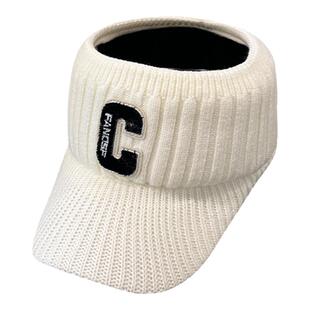 帽子女秋冬毛线空顶帽C标加绒针织保暖百搭显脸小扎高马尾鸭舌帽