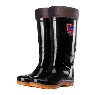 军登黑色可拆卸雨靴耐油耐酸碱防水防滑胶鞋工地厨房厚底耐磨雨鞋