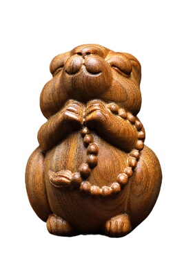 天然绿檀可爱佛缘兔摆件