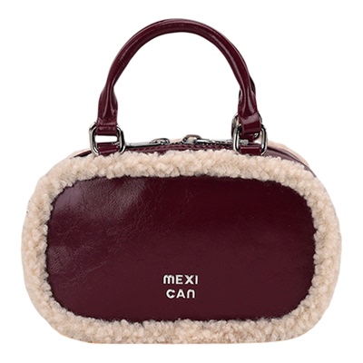 稻草人冬季新款毛绒波士顿女包