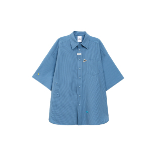 Turn Signal潮牌条纹短袖衬衫女夏季2025新款休闲宽松翻领上衣夏