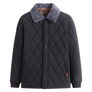 中老年绗缝加绒加厚棉服男翻领保暖防寒棉衣爸爸装爷爷冬装男款