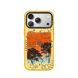 benefit艺术油画线条小动物适用于iphone17promax苹果16PRO晶盾磁吸手机壳15新款13套14冰川纹12防摔彩色边框