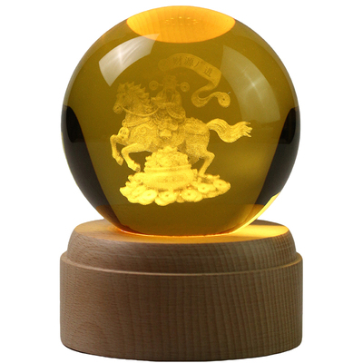真黄色马上发财水晶球招财摆件