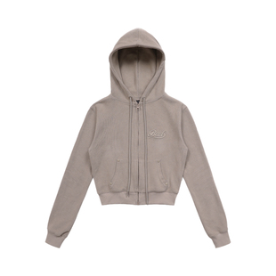 韩潮badblood烟草色双头拉链连帽卫衣复古辣妹刺绣短款长袖外套女