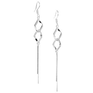 XXOFF990银耳环女生小众设计感高级镶钻几何菱形蛇骨流苏女士耳环