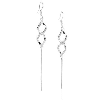 镶钻几何菱形流苏女士银白色耳环