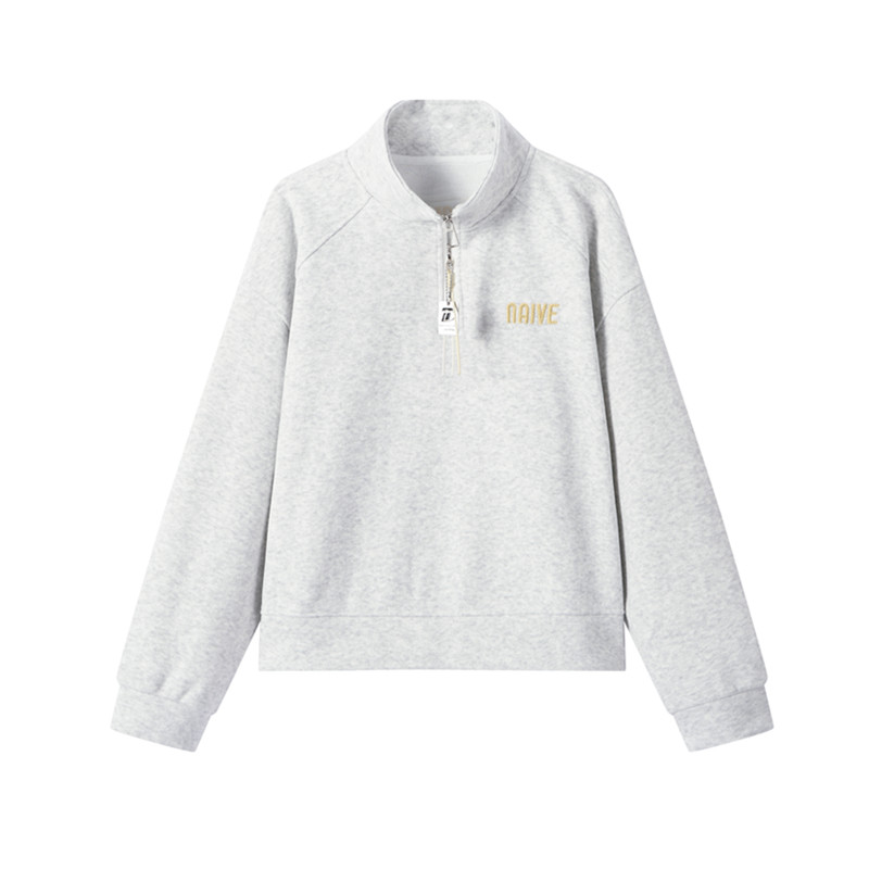 休闲慵懒风半拉链卫衣字母刺绣