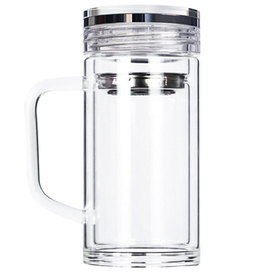 保惠师玻璃双层把男简约水晶杯子定制办公泡茶过滤耐热保温加厚杯