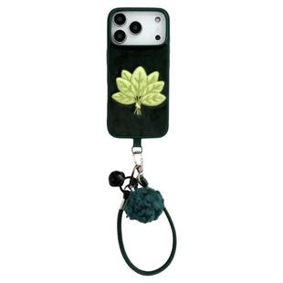 由里公园ins秋冬岩松绿绒布刺绣好运柚子叶17适用17pro苹果17ProMax手机壳iPhone16全包14新款16Promax保护套