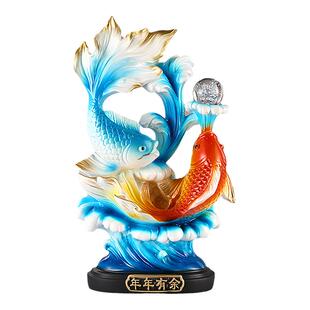 新中式年年有鱼双鱼戏珠摆件玄关客厅电视柜高档装饰乔迁新居礼品