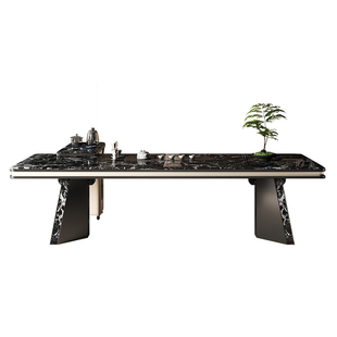 茶桌2025新款高端意式极简宝格丽黑奢石茶桌茶椅组合别墅办公茶台