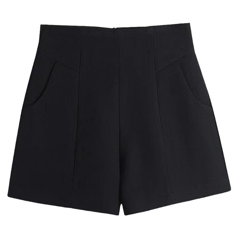 高腰毛呢黑色短裤女秋冬外穿