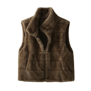 韩系立领水貂毛马甲背心女冬季环保皮草保暖叠穿拉链马夹毛毛外套