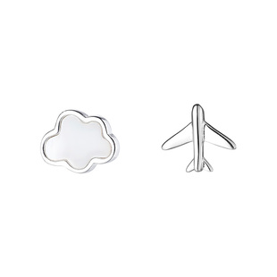 猫蛰S925纯银云朵飞机不对称耳钉女生小众设计高级感奇特创意耳饰