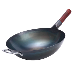 手工锻打纯铁锅炒锅无涂层燃气灶适用老式圆底熟铁家用炒菜锅