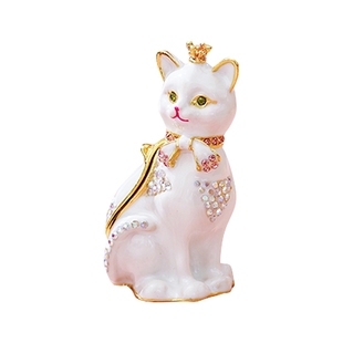 A黑白猫咪手工珐琅首饰戒指盒2025年新年圣诞生日礼物车小型摆件