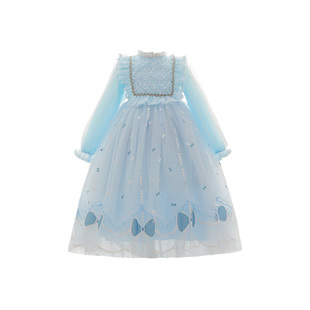 女宝宝艾莎公主裙春秋新款儿童冰雪奇缘生日礼服长袖爱莎连衣裙子