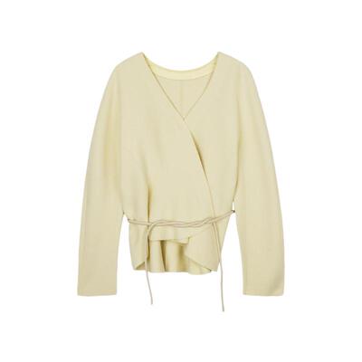 LESS绵羊毛系带短款开襟毛衫