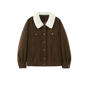 老章和小胖PONGKIKI夹棉灯芯绒夹克外套女大码冬季保暖复古飞行服