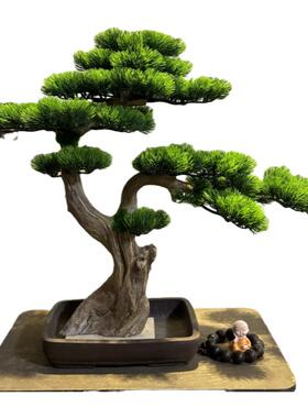 新中式迎客松仿真盆景一物一拍