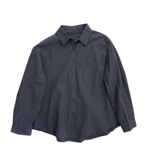 复古显白~蓝灰细格纹衬衫女!秋冬百搭宽松叠穿翻领休闲长袖衬衫衣