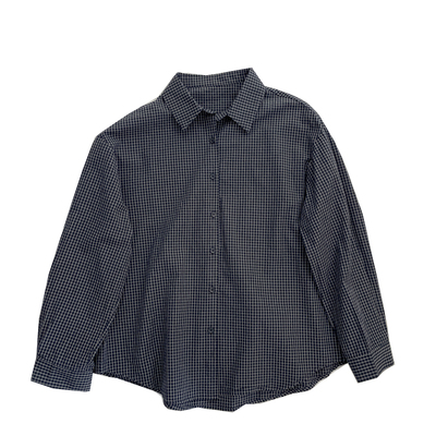 复古显白~蓝灰细格纹衬衫