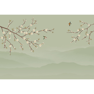 定制朦胧山水花鸟影视壁纸客厅书房壁布电视背景墙壁画2024年新款