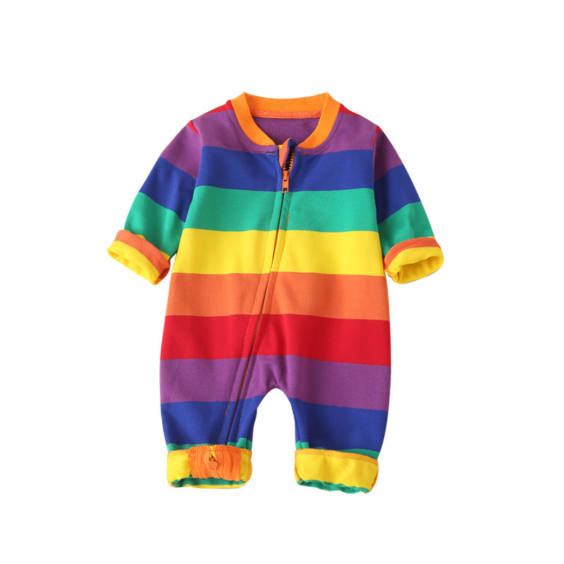 彩虹爬服纯棉条纹糖果色外套哈衣