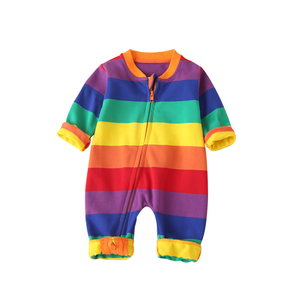 彩虹爬服纯棉条纹糖果色外套哈衣