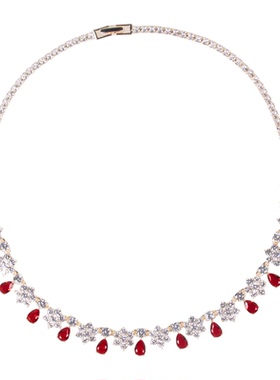 跨境新款彩宝新娘锆石饰品套装 镶AAA锆石新娘项链项链耳环两件套