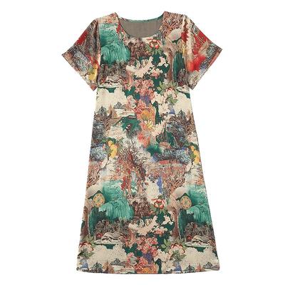 小个子妈妈夏装真丝桑蚕丝连衣裙