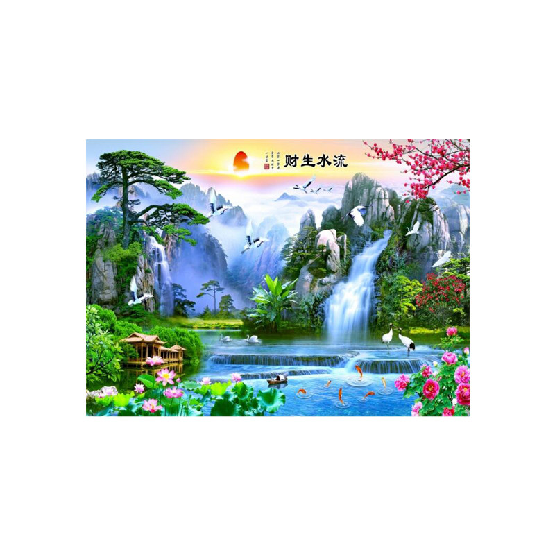 中式电视山水画18d背景墙壁纸