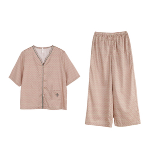 朵朵可可2026春夏温婉贡缎纯棉碎花睡衣女短袖九分裤家居服套装