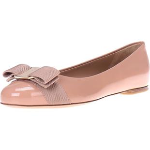 【自营】FERRAGAMO/菲拉格慕女士光面蝴蝶结平底鞋 女鞋单鞋裸色