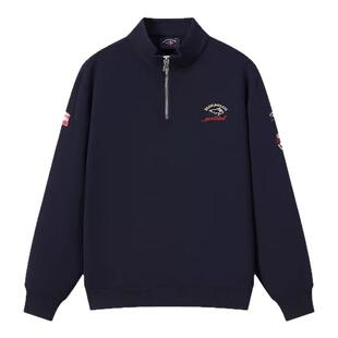 BRAVE&SHARK/勇士鲨鱼25秋冬款男士半拉链宝蓝色加绒美式刺绣卫衣