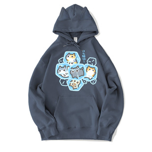 悦游 什么猫冰 2025秋冬猫耳中性套头印花卫衣可爱日系宽松上衣男