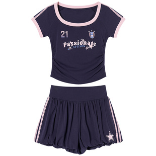 EPTISON套装女2025夏新款美式运动风短袖时尚花苞裙裤休闲两件套