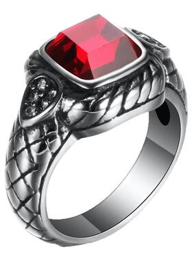饰品霸气风红色玛瑙宝石钛钢戒指