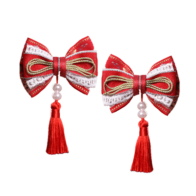 新中式过年红色花朵发夹女宝宝