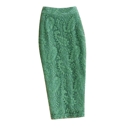俏皮豆绿色蕾丝镂空包臀一步裙