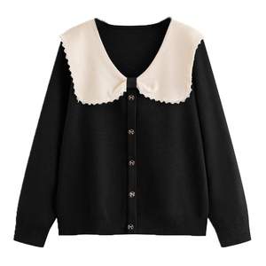 2024冬少女感可爱娃娃领撞色甜美红色新年大码女装弹力减龄针织衫