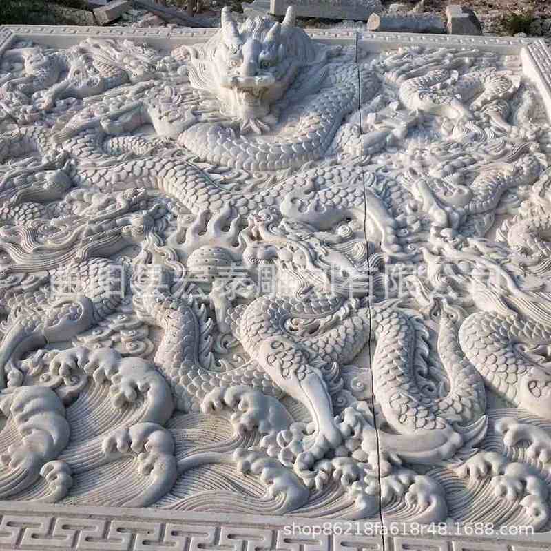 厂家供应大理石浮雕装饰 石雕九龙壁浮雕雕刻 汉白玉石雕壁画
