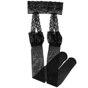长筒黑丝袜女薄款情调蕾丝性感吊带一体丝袜防勾丝半截过膝高筒袜