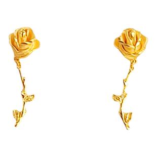 调太幅玫瑰花耳钉 女18K金黄金花枝耳环耳饰新款浪漫复古高级纯银
