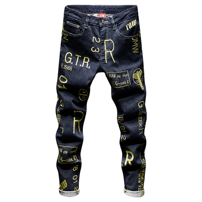 高端轻奢港风陈冠希刺绣牛仔裤男