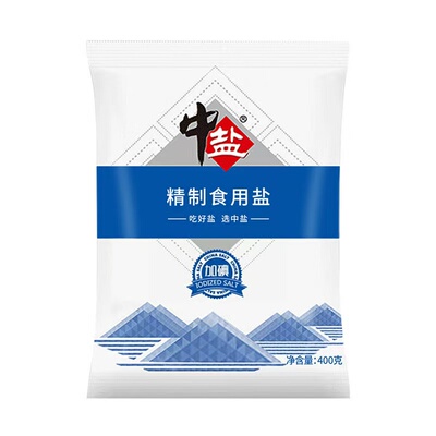 中盐精制食用盐健康加碘400g新日期家庭日常烹饪食盐厨房调味料