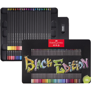 辉柏嘉黑杆彩铅fabercastell彩铅72色油性彩铅铁盒48色学生美术创意绘画考试专用彩色铅笔初学者彩铅