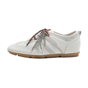 真皮~骄屿内增高复古小白鞋女秋冬新款系带阿甘鞋休闲芭蕾德训鞋